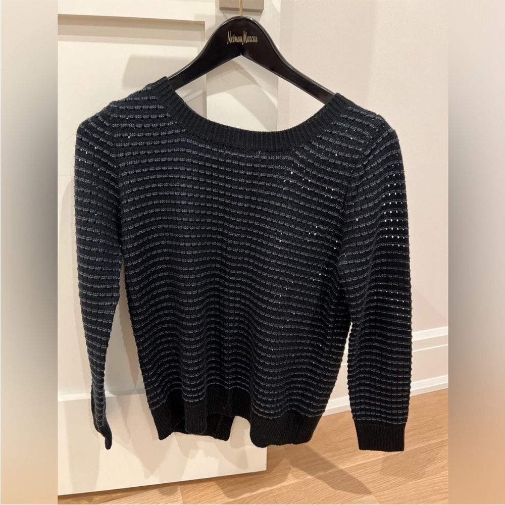 Tobi Black & Blue Striped Knit Crewneck Long Sleeve Sweater [Small]